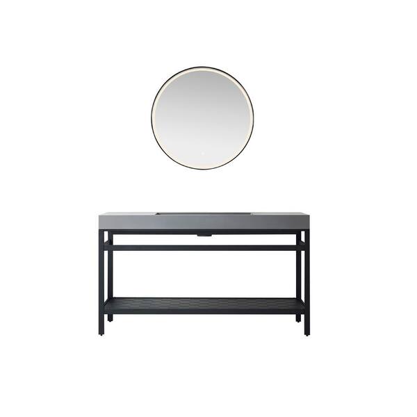 ROSWELL Ablitas 60 in. W x 20 in. D x 34 in. H Single Sink Bath Vanity in Matt Black with Gray Composite Stone Top and Mirror