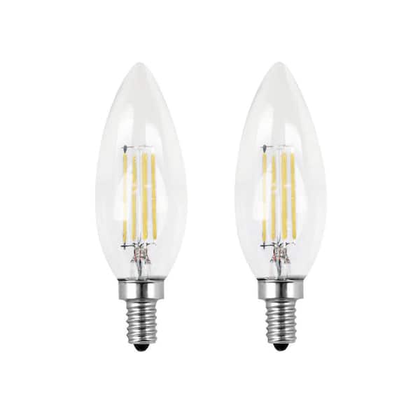 60-Watt Equivalent B10 E12 Candelabra Dimmable Filament CEC Clear Glass Chandelier LED Light Bulb, Daylight (2-Pack)