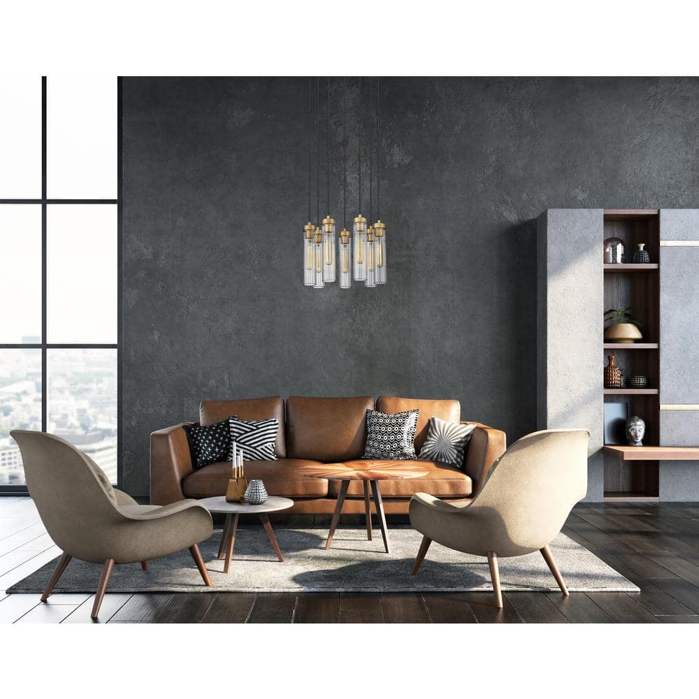 Rubbed Brass 7-Light Geometric Glass Chandelier
