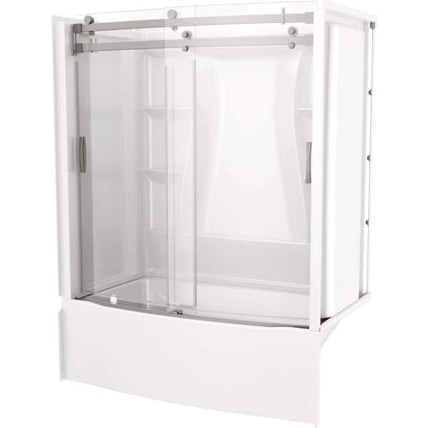 Classic 500 Curve 60 in. W x 61.75 in. H Sliding Framless Bathtub Door in Stainless Steel with Clear Glass