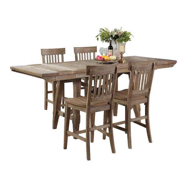 Steve Silver Riverdale Brown Wood Rectangle 72 in. Rectangle Counter Height Dining Set 5-Piece with 4-Side Chairs and 2 12 in. Leaves