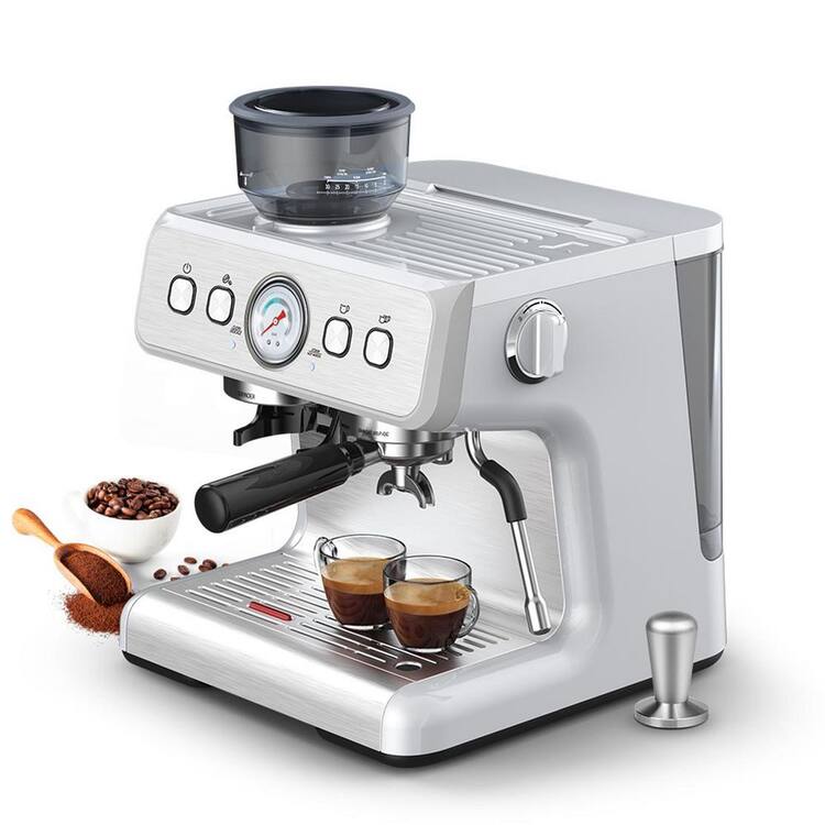 2-Cup Stainless Steel 15-Bar Espresso Machine with Grinder, Steam Wand and Cleaning Bursh, Silver