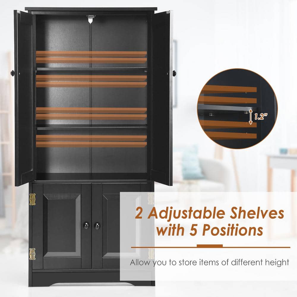 Black MDF Lockable Floor Cabinet with Adjustable Shelves