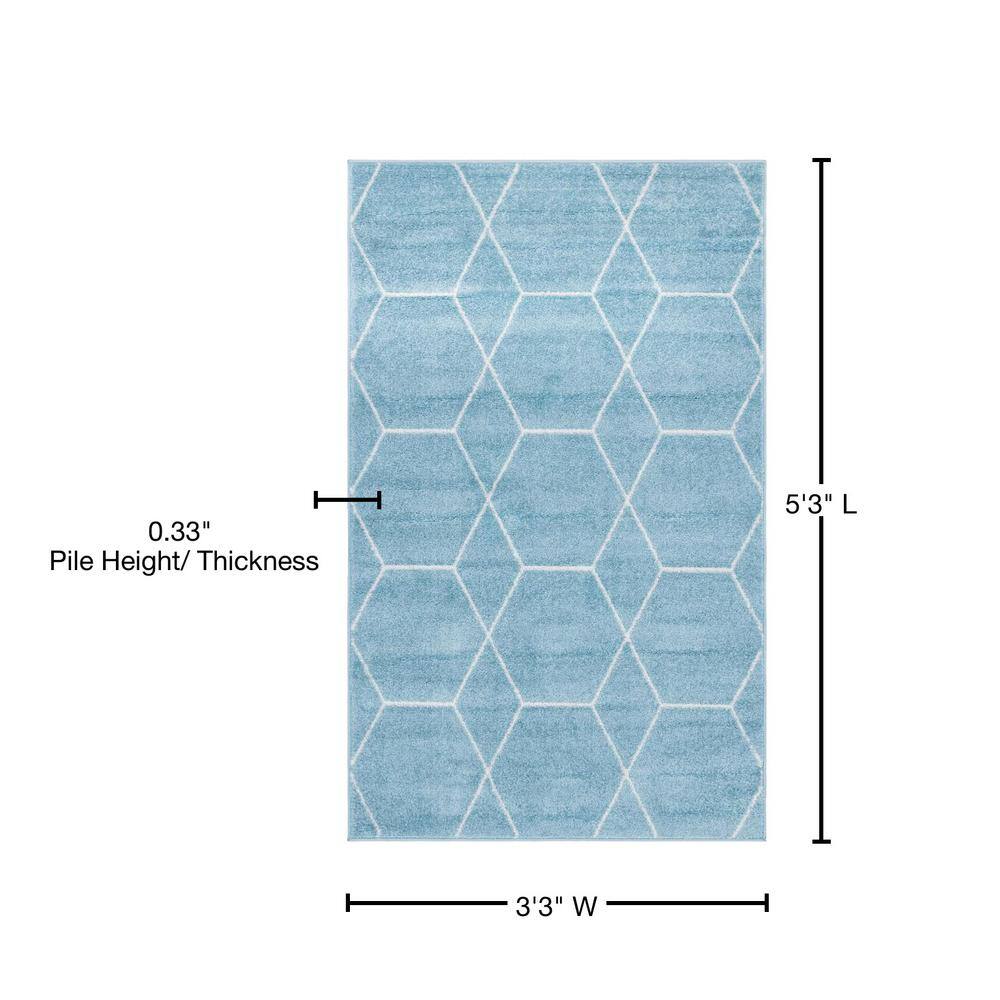 Light Blue Synthetic Trellis Geometric Area Rug 3' x 5'