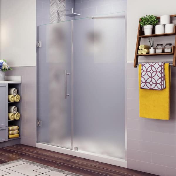 Aston Belmore 73.25 in. to 74.25 in. x 72 in. Frameless Hinged Shower Door with Frosted Glass in Stainless Steel