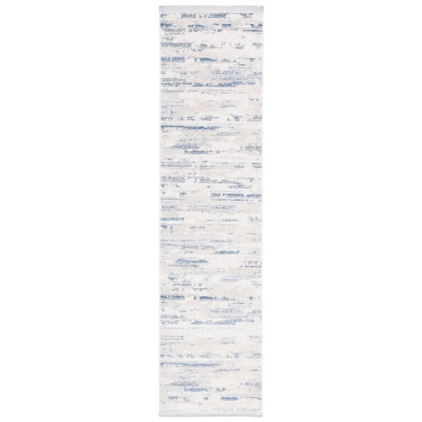 Whisper 2 ft. x 8 ft. Gray/Blue Ivory Distressed Striped Runner Rug