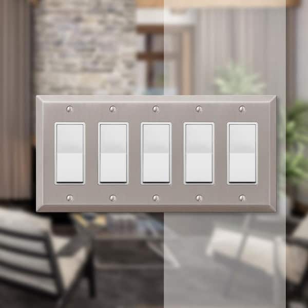 Metallic 5 Gang Rocker Steel Wall Plate - Brushed Nickel