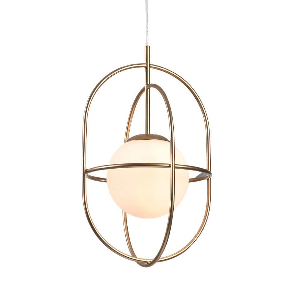 Fisecher 100-Watt 1-Light Brushed Gold Shaded Pendant Light with White Glas