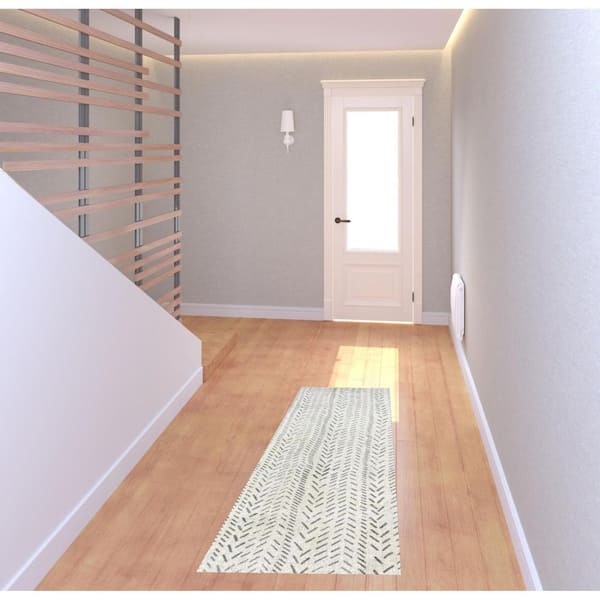 2 ft. x 6 ft. Taupe Abstract Machine Tufted With UV Protection Area Rug