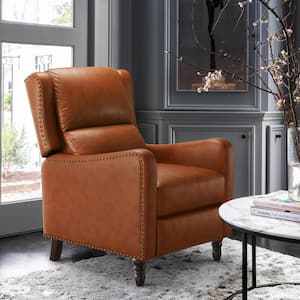 26 in. W Retro Camel Genuine Leather Recliner Chair Arm Chair with Nailhead Trim