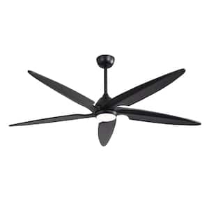 64 in. Black Indoor 5-Solid Wood Blades LED Ceiling Fan with Remote and 3-Downrods