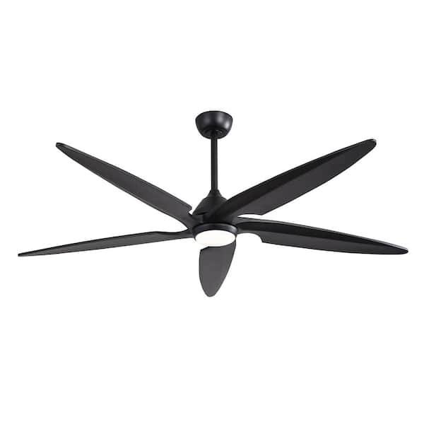 MLiAN 64 in. Black Indoor 5-Solid Wood Blades LED Ceiling Fan with Remote and 3-Downrods