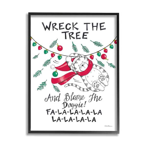 Stupell Industries Funny Pet Christmas Song by Deb Strain 1-Piece Framed Graphic Print Animal Poster Art Print 30 in. x 24 in.