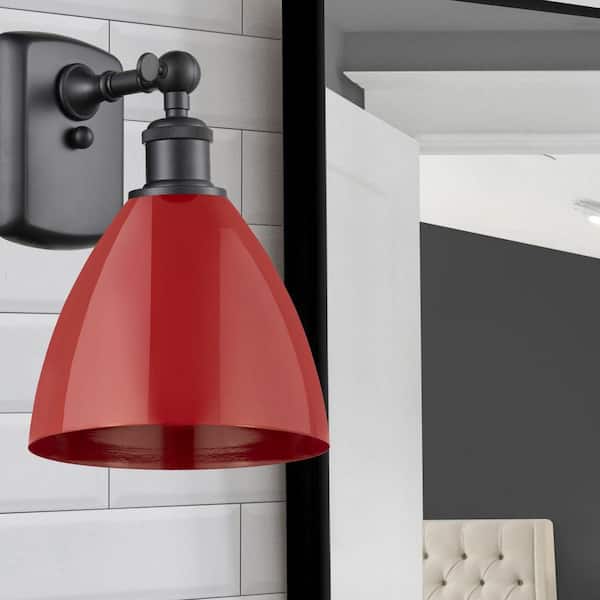 Plymouth Dome 1-Light Matte Black Wall Sconce with Red Metal Shade