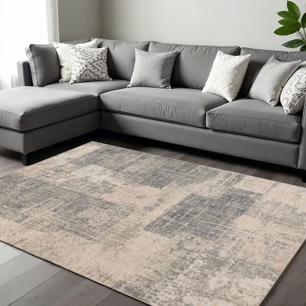 6 ft. x 9 ft. Gray And Sand Abstract Area Rug