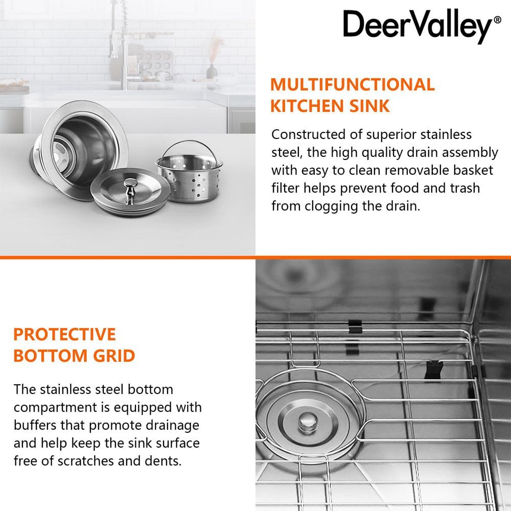 DeerValley 33'' Stainless Steel Double Bowl Undermount Kitchen Sink