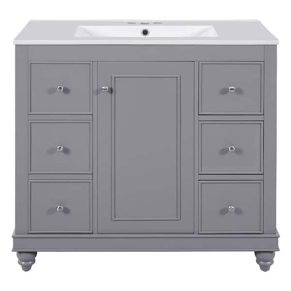 36 in. Freestanding Gray Bath Vanity with White Ceramic Top Unassembled