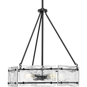 Rivera 20.5 in. 4-Light Matte Black Luxe Industrial Chandelier with Textured Glass