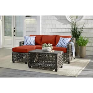 Briar Ridge 3-Piece Brown Wicker Outdoor Patio Sectional Sofa with CushionGuard Quarry Red Cushions