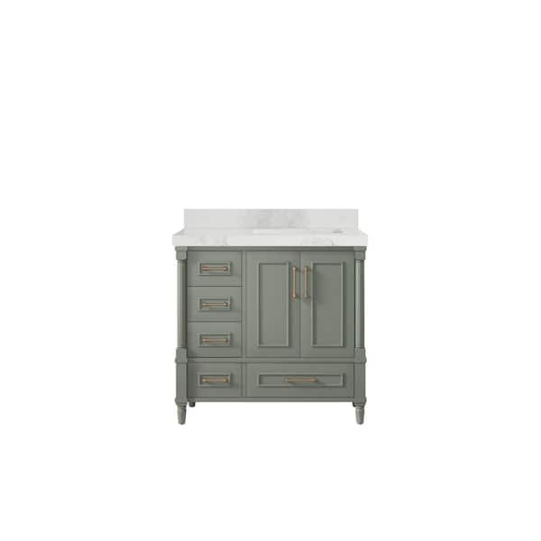 Willow Collections Hudson 36 in. W x 22 in. D x 36 in. H Right Offset Sink Bath Vanity in Evergreen with 2 in. Calacatta Nuvo Qt. Top