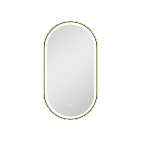 Vanity Mirror 20 in. W x 36 in. H Oval Aluminum Framed Anti-Fog Dimmable LED Backlit Wall Bathroom Vanity Mirror in Gold