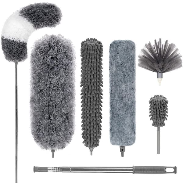7-Piece Reusable Bendable Washable Microfiber Feather Duster with 100 inches Extra Long Extension Pole for Cleaning