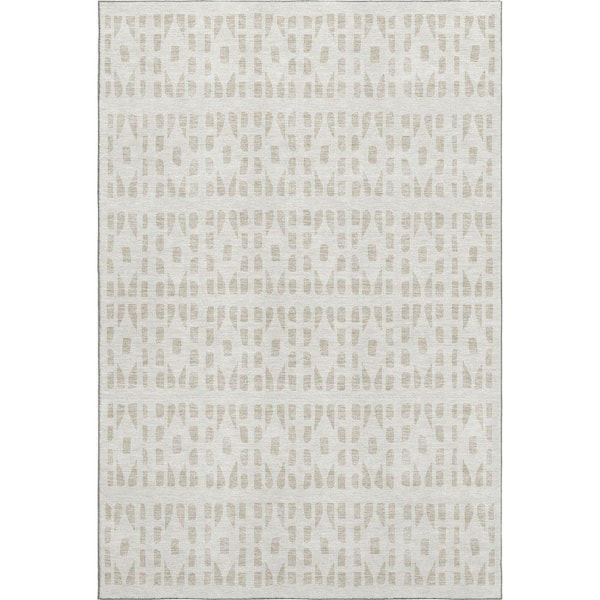 Mayfield Premium Machine Washable Abstract AMF963 Ivory 8 ft. x 10 ft. Area Rug