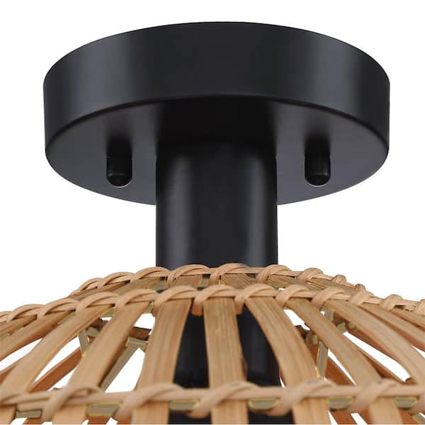 TRUE FINE 13 in. 1-Light Eclectic Natural Rattan and Bamboo Semi