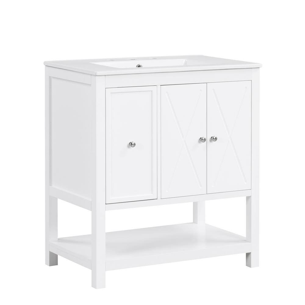 30 in. W x 18.3 in. D x 33.9 in. H Freestanding Bath Vanity in White w/Whit