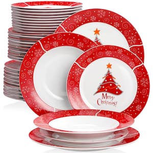 Christmastree 36-Piece Multi-colors Porcelain Christmas Dinnerware Set (Service for 12)