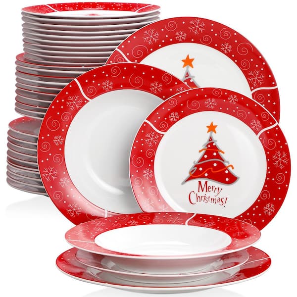 VEWEET Christmastree 36-Piece Multi-colors Porcelain Christmas Dinnerware Set (Service for 12)