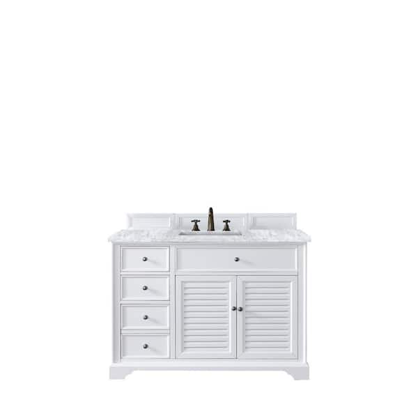 James Martin Vanities Savannah 48 in. W x 23.5 in.D x 34.3 in.H. Single Vanity in Bright White with Marble Top in Carrara White