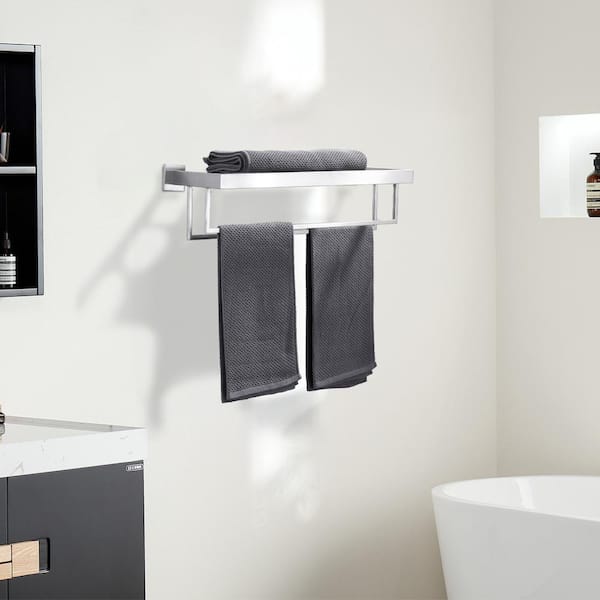 16 in. Stainless Steel Wall Mounted Towel Rack with Double Towel Bars for Bathroom in Brushed Nickel