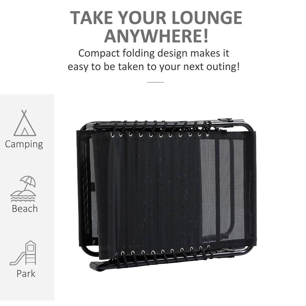 Black Steel Armless Chaise Lounge with Cushions