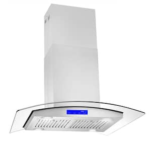 30 in. Ductless Island Range Hood in Stainless Steel with LED Lighting and Carbon Filter Kit for Recirculating