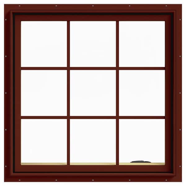 JELD-WEN 36 in. x 36 in. W-2500 Series Red Painted Clad Wood Right-Handed Casement Window with Colonial Grids/Grilles