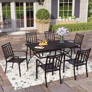 7-Piece Metal Patio Outdoor Dining Set with Stripe Stackable Chairs