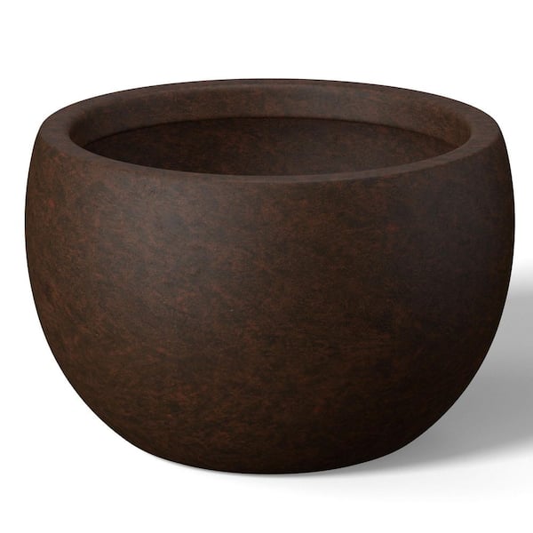 16 in. Medium Earthy Brown (Enhanced Interior) Concrete Round Planter / Pot with Drainage Holes