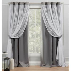 Catarina Soft Grey Solid Lined Room Darkening Grommet Top Curtain, 52 in. W x 84 in. L (Set of 2)
