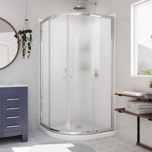 Prime 33 in. x 33 in. x 76.75 in. H Corner Framed Sliding Shower Enclosure in Chrome with Base and Back Walls