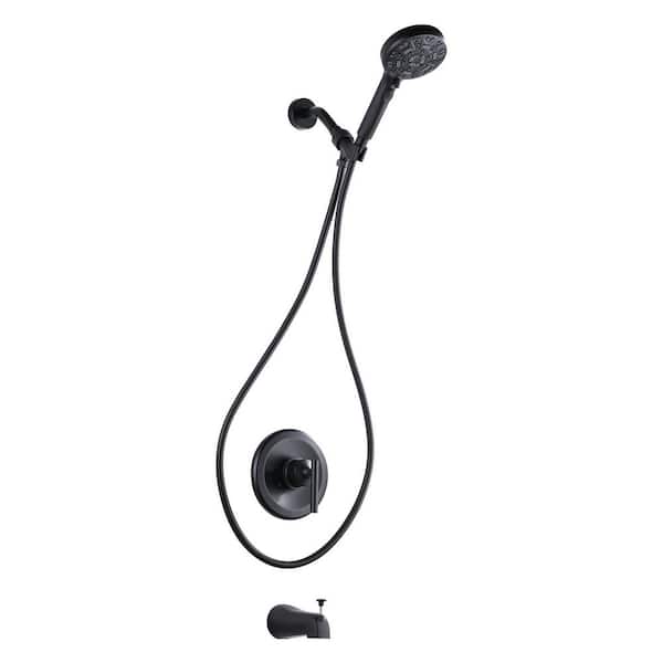 ALEASHA Single Handle Brass 7-Spray Shower Faucet 1.8 GPM with High Pressure Tub Spout in Matte Black (Valve Included)