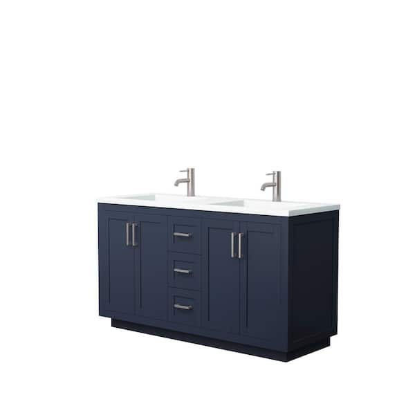 Wyndham Collection Miranda 60 in. W Double Bath Vanity in Dark Blue with Solid Surface Vanity Top in White with White Basins