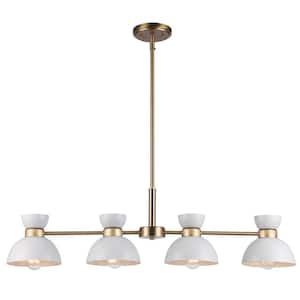 Azaria 4-Light White and Gold Kitchen Linear Chandelier Light Fixture with Metal Dome Shades