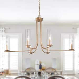 Modern Gold Chandelier 6-Light Contemporary Candlestick High Ceiling Light with Cylinder Clear Glass Shades