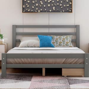 Gray Wood Frame Full Size Platform Bed with 2-Drawers