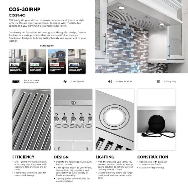 Cosmo 30 in. Lumin Collection 380 CFM Ducted Insert Range Hood