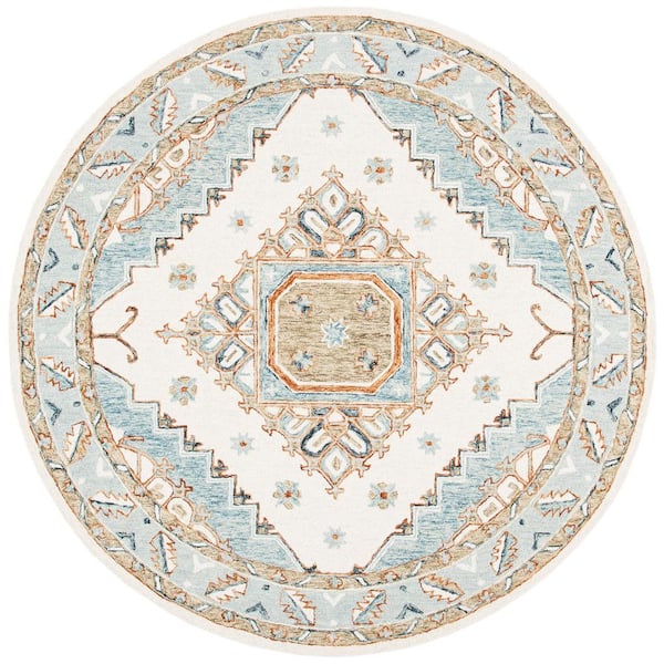 SAFAVIEH Capri Ivory/Rust 7 ft. x 7 ft. Border Diamond Medallion Round Area Rug