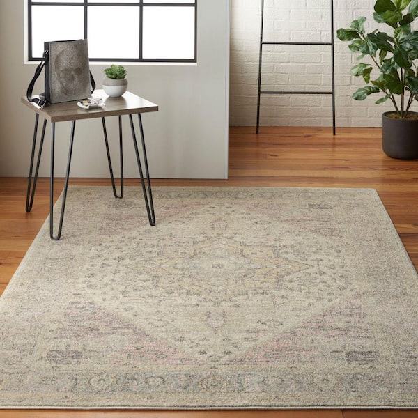 Tranquil Ivory/Pink 6 ft. x 9 ft. Persian Vintage Area Rug