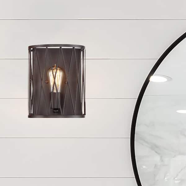 Designers Fountain Arris 8 in. 1-Light Vintage Bronze Industrial Wall Sconce with Open Cage Design