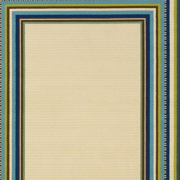 Ivory, Blue 5 ft. x 8 ft. Loomed Polypropylene Rectangle Indoor/Outdoor Area Rug